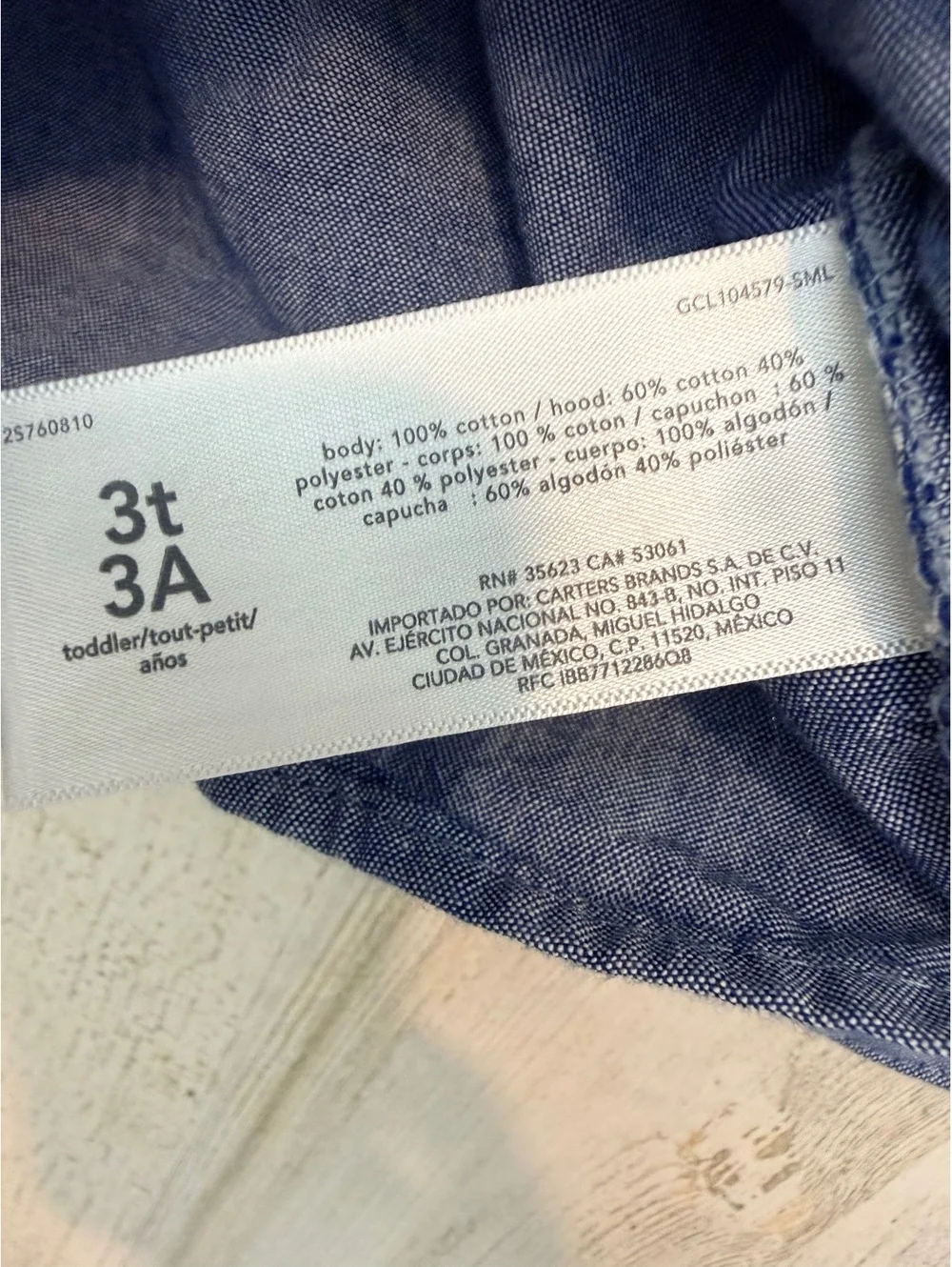 Carter's Toddler 3T Hooded Button-Up Shirt Blue Cotton Blend